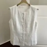 Linen Lace Trim Sleeveless Tank Top - Image 9