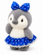 Cute Gray Penguin Plush Toy with Blue Heart Bow & Skirt - Image 3
