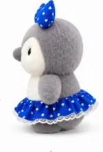 Cute Gray Penguin Plush Toy with Blue Heart Bow & Skirt - Image 2