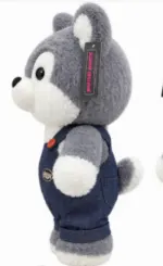 Cute Grey Husky Plush Toy with Denim Overalls - Image 5