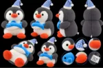 Cute Plush Penguin Soft Toy with Blue Fish & Gingham Party Hat - Image 6