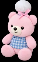 Teddy Bear Plush Toy with Bow & Plaid Dress - Image 2
