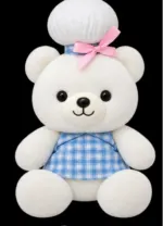 Teddy Bear Plush Toy with Bow & Plaid Dress - Image 7