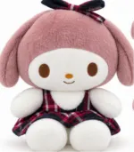Cute Pink Bunny Plush Toy in Plaid Dress - Image 6