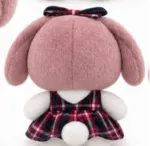 Cute Pink Bunny Plush Toy in Plaid Dress - Image 4