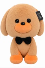 Cute Orange Plush Puppy with Black Bow Tie