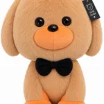 Cute Orange Plush Puppy with Black Bow Tie