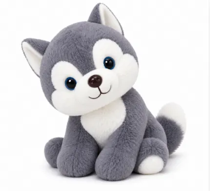 Cute Gray & White Husky Plush Toy