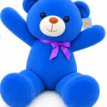 Large Blue Teddy Bear Plush Toy with Purple Bow