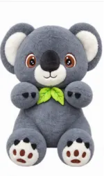Cute Gray Koala Plush Toy with Leaf