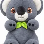 Cute Gray Koala Plush Toy with Leaf