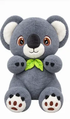 Cute Gray Koala Plush Toy with Leaf