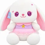 Cute White Bunny Plush Toy with Pink Dress
