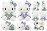 Cute White Cat Plush Toy with Plaid Dress & Bow - Image 6