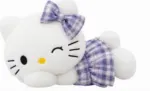 Cute White Cat Plush Toy with Plaid Dress & Bow - Image 3