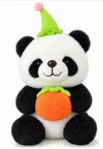 Cute Panda Plush Toy with Pumpkin & Green Party Hat