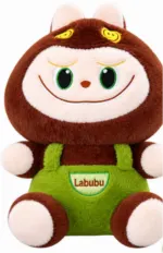 Brown Labubu Plush Toy with Green Overalls - Image 5