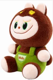 Brown Labubu Plush Toy with Green Overalls