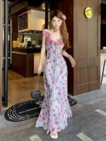 French Rose Lace Floral Cami Maxi Dress - Image 11
