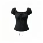 Square Neck Off-Shoulder Puff Sleeve Lace Blouse - Image 6