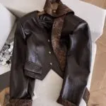 Ribbon V-Neck PU Leather Blazer