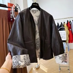 Reversible Chinese Print PU Leather Jacket