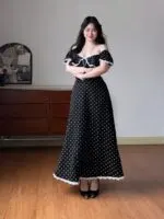 Black Polka Dot Short Sleeve Maxi Dress - Image 10
