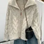 Collared Chunky Knit Zip-Up Cardigan