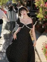 Black Polka Dot Short Sleeve Maxi Dress - Image 3