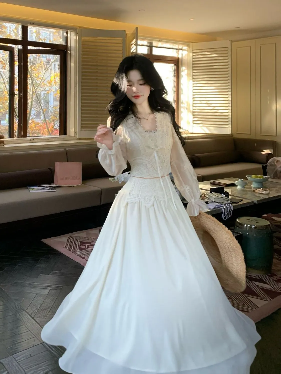 Main Images4 Embroidered Lace Top & A-Line Skirt Set - Image 1