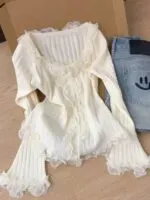 Lace Panel Off-Shoulder Knit Top - Image 5