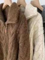 Collared Chunky Knit Zip-Up Cardigan - Image 2