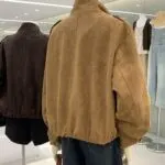 Retro Stand Collar Suede Cropped Jacket - Image 6
