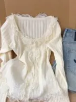 Lace Panel Off-Shoulder Knit Top