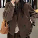 Retro Stand Collar Suede Cropped Jacket