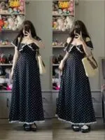 Black Polka Dot Short Sleeve Maxi Dress - Image 7