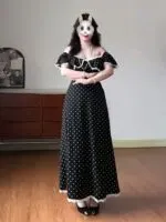 Black Polka Dot Short Sleeve Maxi Dress - Image 8