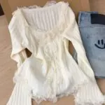 Lace Panel Off-Shoulder Knit Top - Image 9
