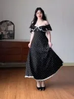 Black Polka Dot Short Sleeve Maxi Dress - Image 9