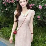 Collar Bow Detail Qipao Dress
