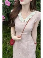 Collar Bow Detail Qipao Dress - Image 4