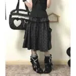 Black Polka Dot Tiered Midi Skirt