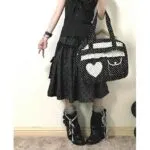 Black Polka Dot Tiered Midi Skirt - Image 2