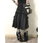 Black Polka Dot Tiered Midi Skirt - Image 4