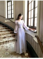 Women’s Lilac Square-Neck Long-Sleeve Maxi Dress - Image 7