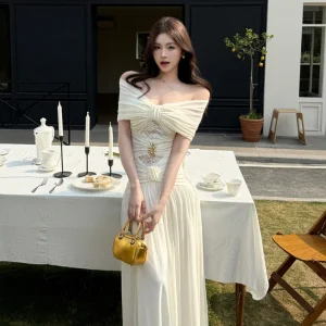 Women’s Off-Shoulder Lace-Panel Maxi Dress