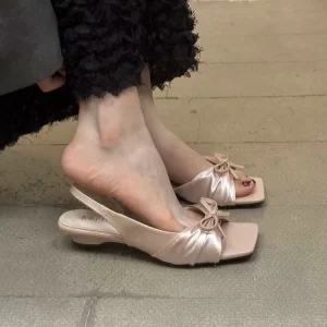 Women’s Satin Bow Open-Toe Slingback Sandals