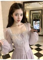 Women’s Lilac Square-Neck Long-Sleeve Maxi Dress - Image 3