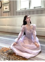 Women’s Lilac Square-Neck Long-Sleeve Maxi Dress - Image 6