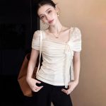 Women’s Lace Bow-Tie Off-Shoulder Fitted Tee – view 4